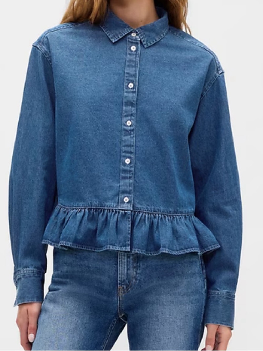 Relaxed Cropped Poplin Peplum Shirt GAP